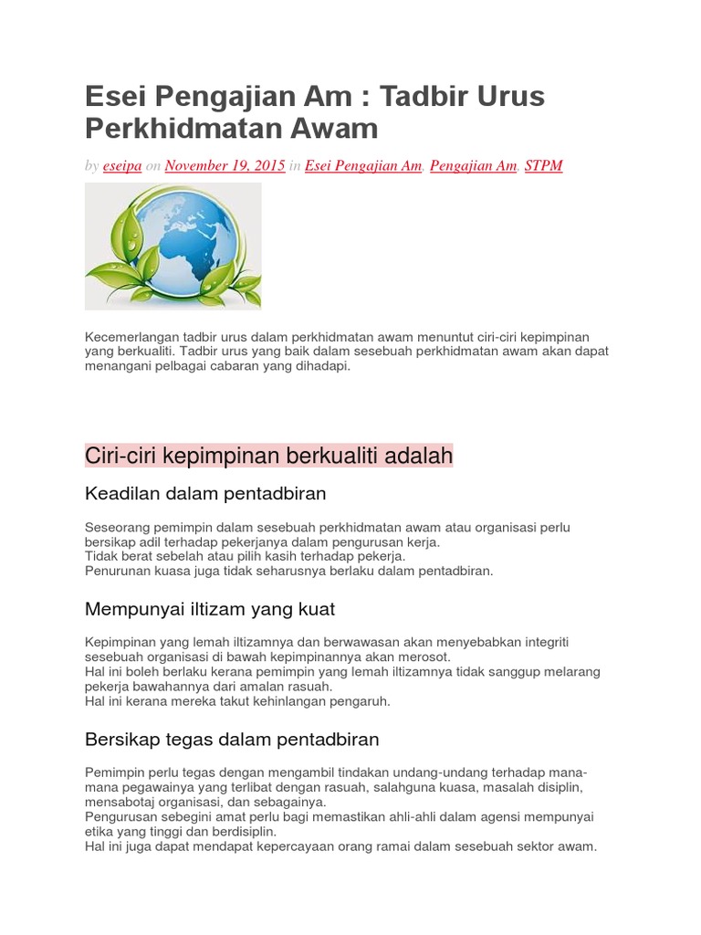 Esei Pengajian Am Tadbir Urus Pdf