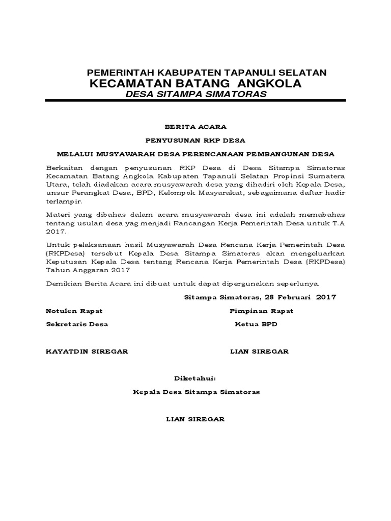 Notulen Musdes RKP Desa 2025 | PDF