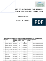 Status Report To Aldco On The Bank'S Investment Portfolio As at April, 2018