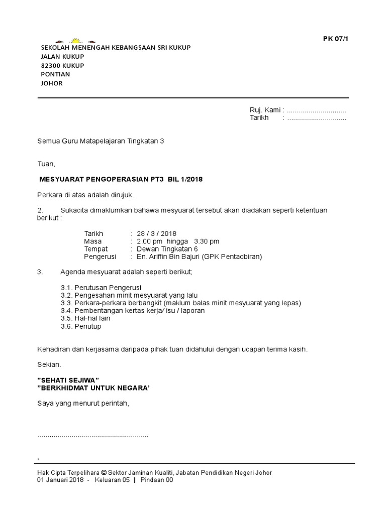 Surat Panggilan Mesyuarat Pk01