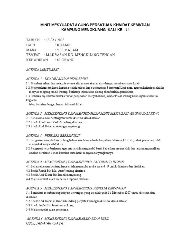 Minit Mesyuarat Khairat Kematian Pdf
