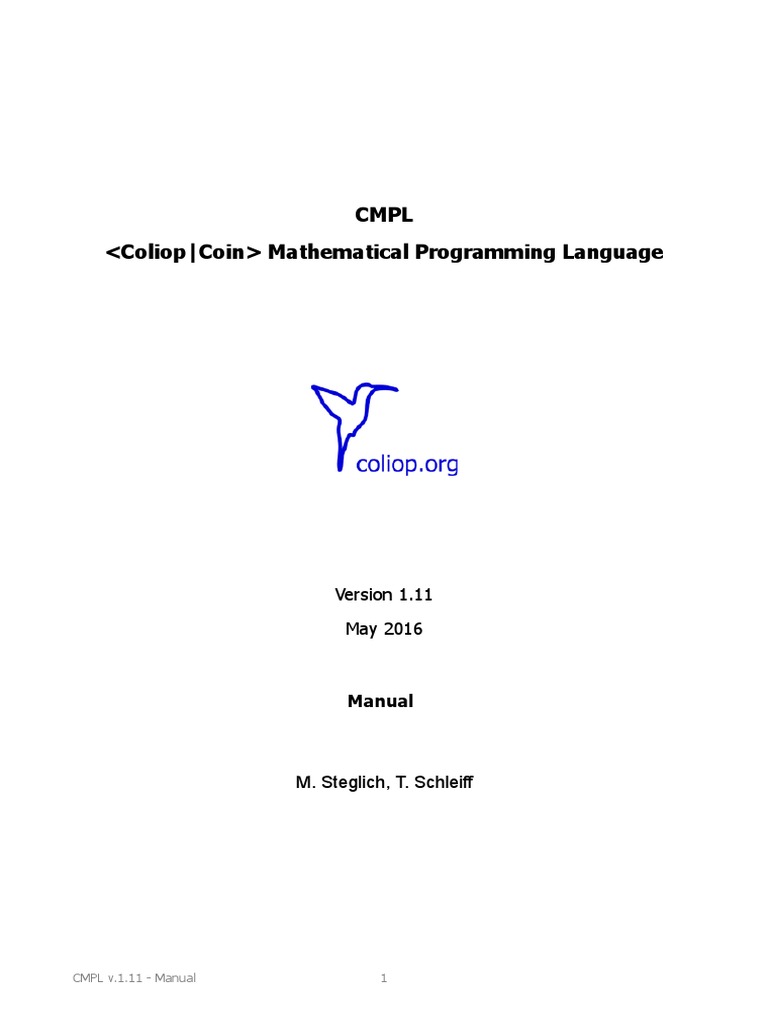 CMPL Mathematical Programming Language: Manual | PDF | Array Data ...