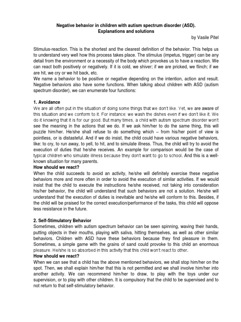 Negative Behavior in Children With Autism Spectrum Disorder | PDF ...