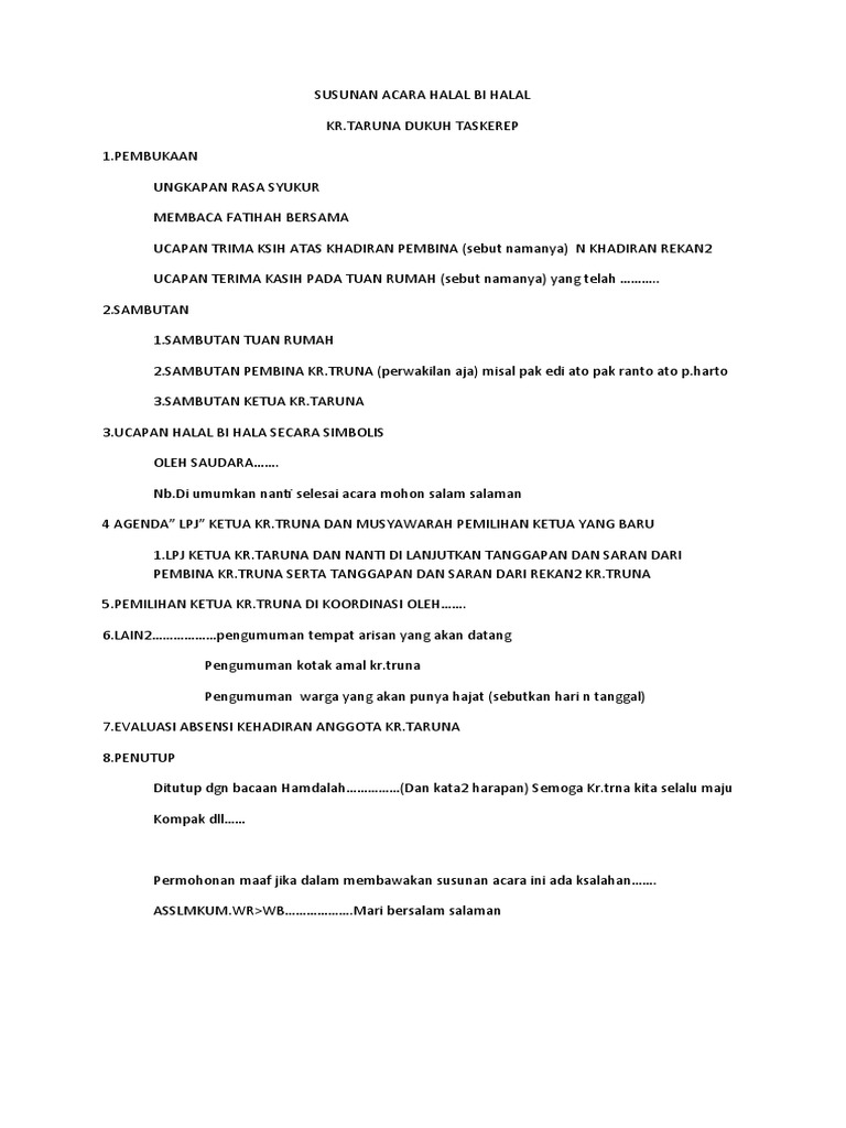 Susunan Acara Halal Bi Halal Karang Taruna