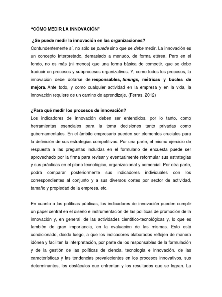 Aporte 1 Cómo Medir La Innovación Pdf Innovación Gestión De