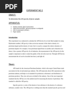 Experiment No 2 Object:: To Determine The API Gravity of Given Sample