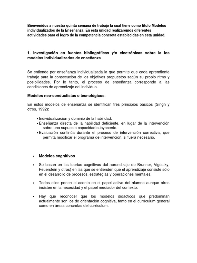 Modelos Individualizados de Enseñanza | PDF | Aprendizaje | Maestros