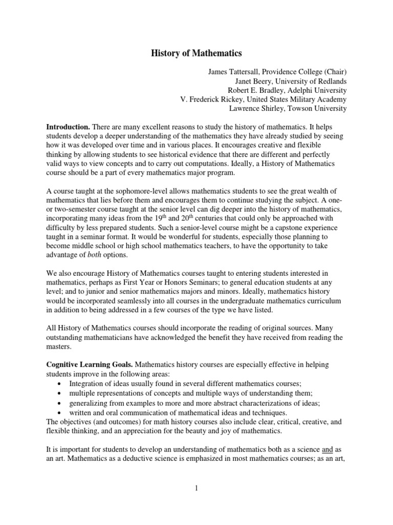 Importance of Mathematics History Courses | PDF | Creativity | Teaching ...