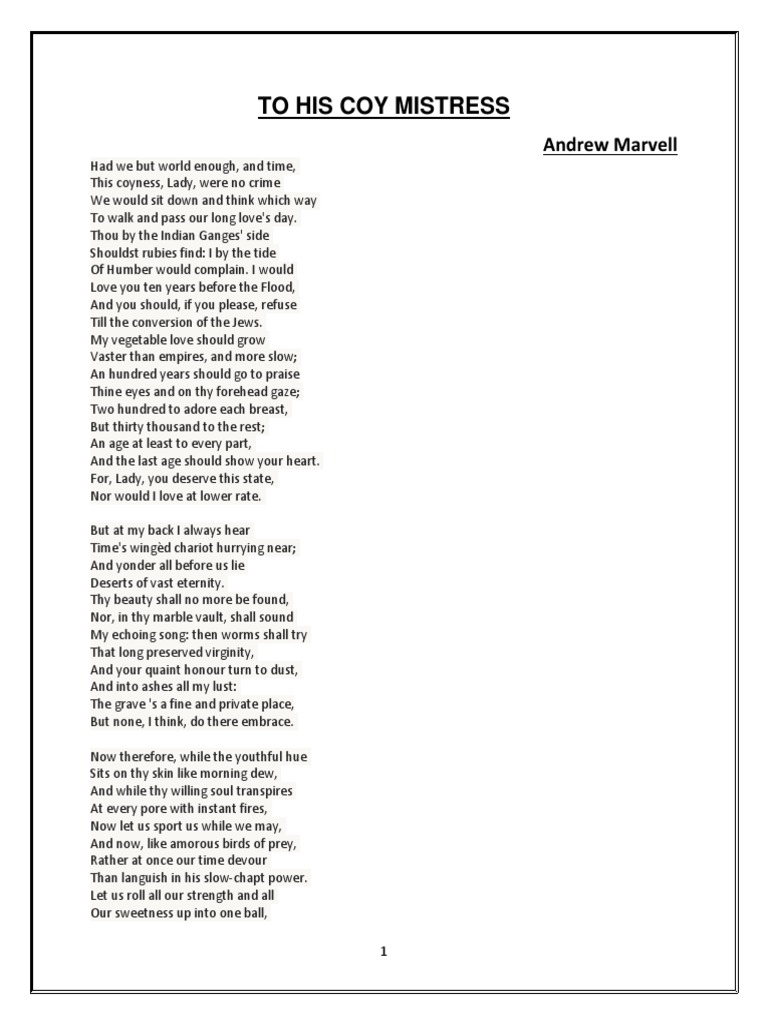 To His Coy Mistress Pdf Poetry