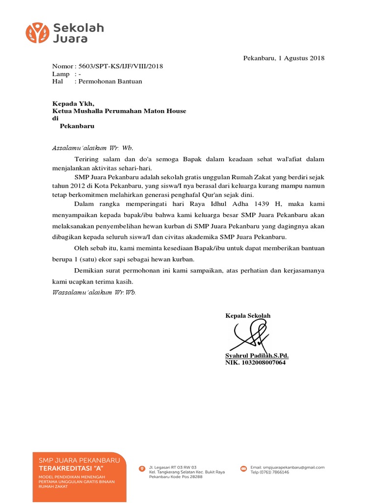 Surat Bantuan Kurban Smp Juara Pekanbarupdf