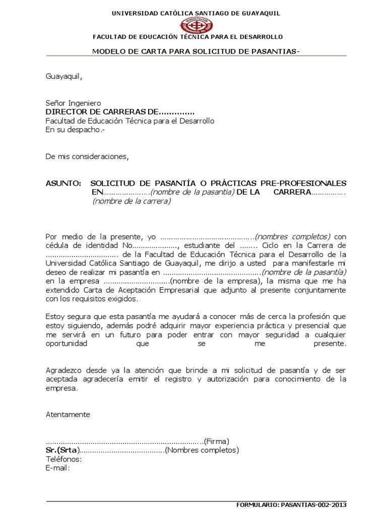 002 Modelo De Carta Para Solicitud De Pasantias