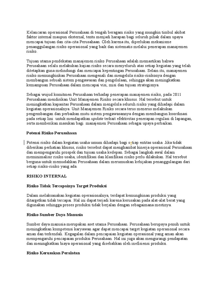 Pertanyaan Manajemen Risiko Operasional