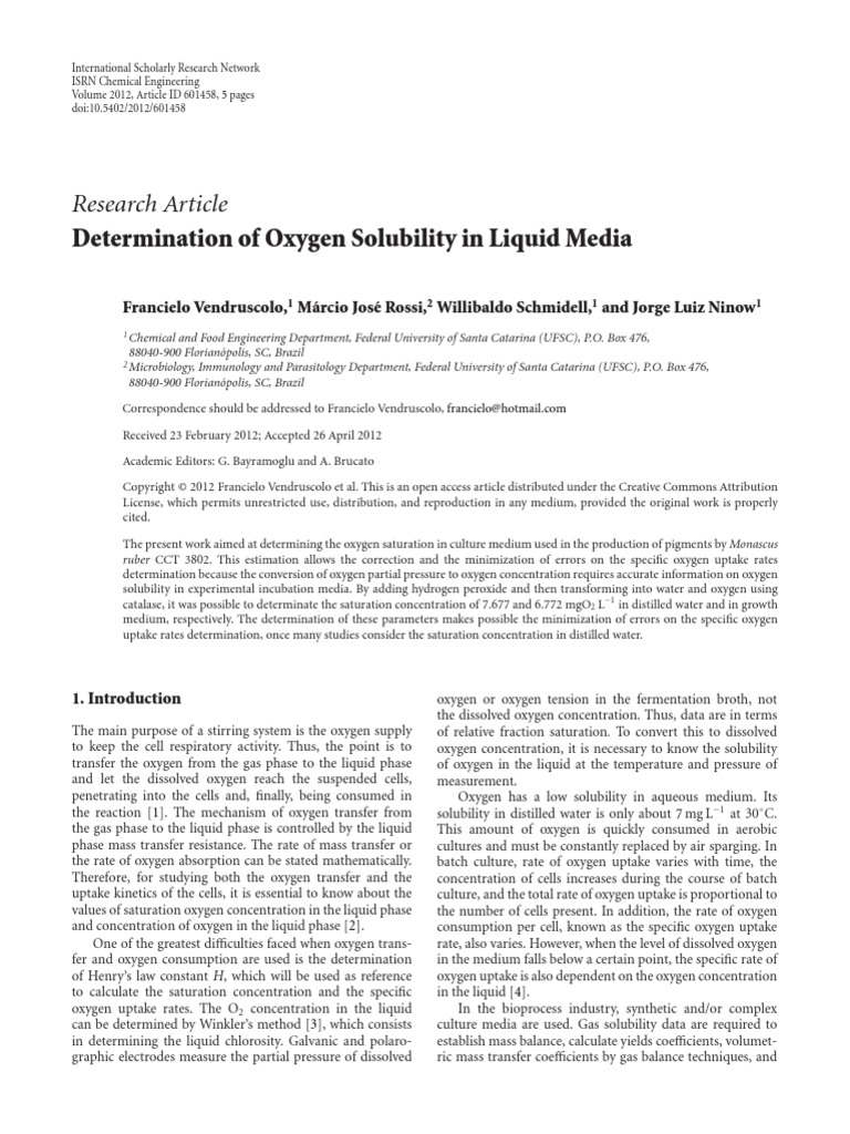 Oxygen in Culture Media PDF Download Free PDF Solubility Growth