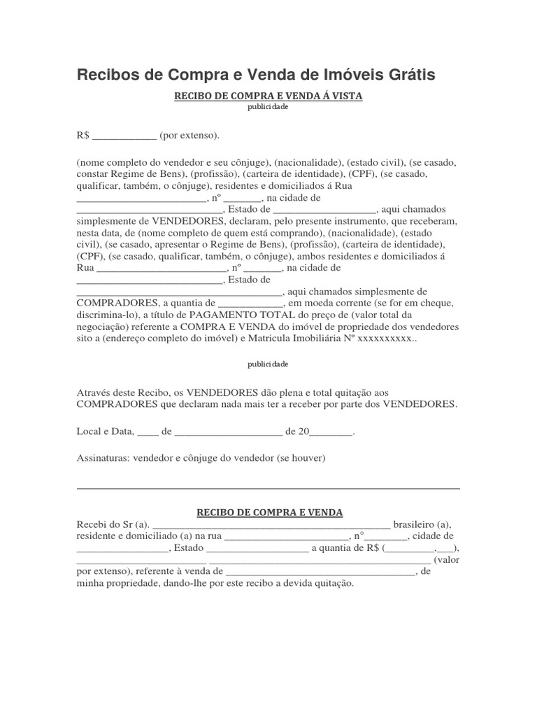 Recibos de Compra e Venda de