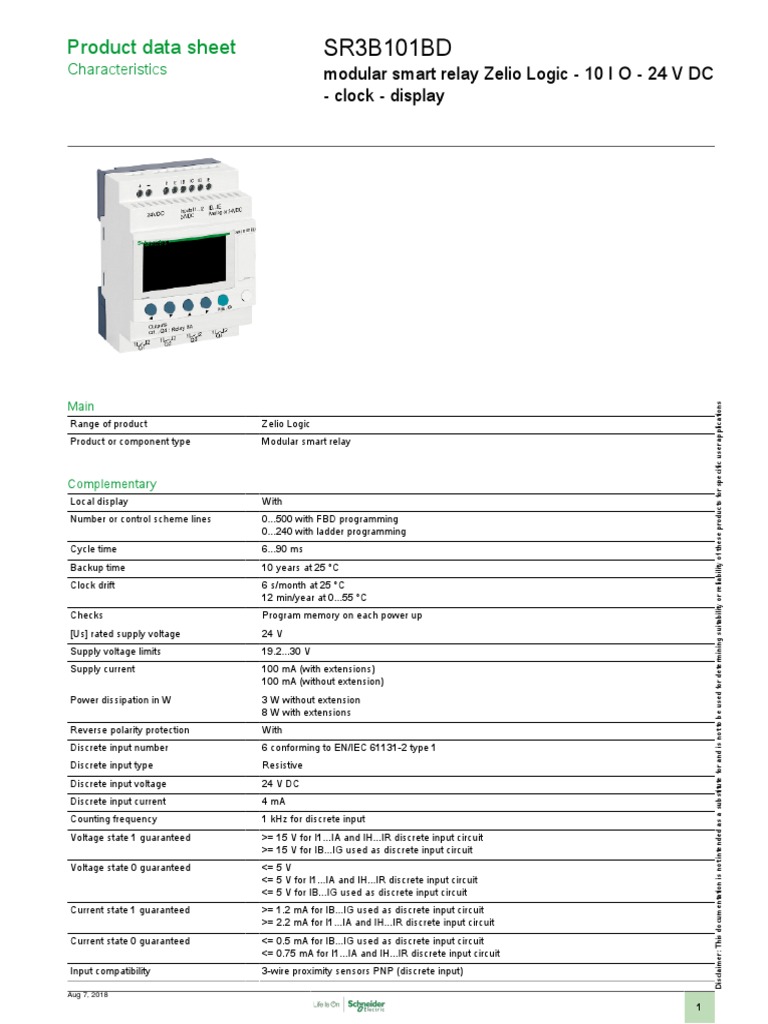 Smart Relay - Zelio Logic SR2 - SR3 - SR3B101BD | PDF | Relay ...