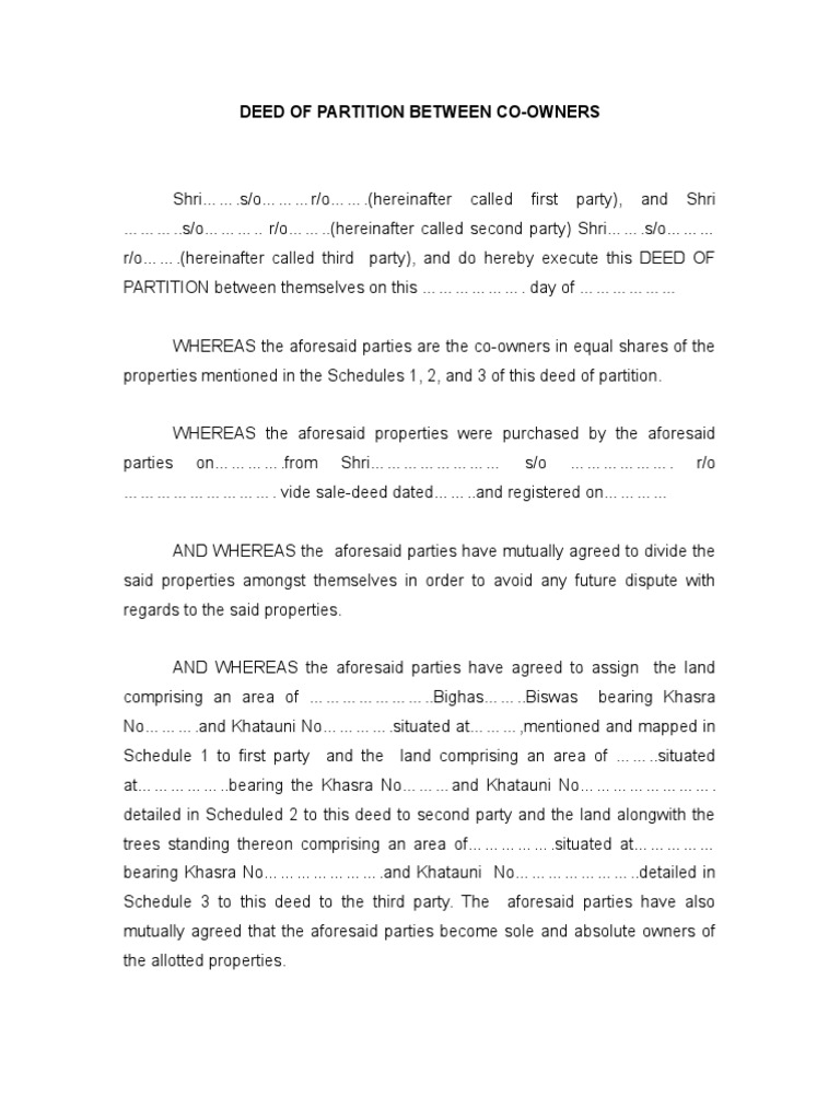 Photo inspiration: Picture Idea: Deed Of Partition For Co Owners Pdf Deed