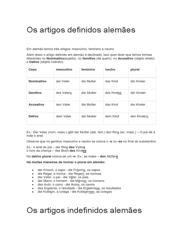 Artigos e Casos em Alemão | PDF | Conjugação gramática | Sintaxe