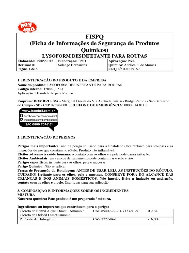 Lysoform Desinfetante para Roupas | PDF | Embalagem e rotulagem ...