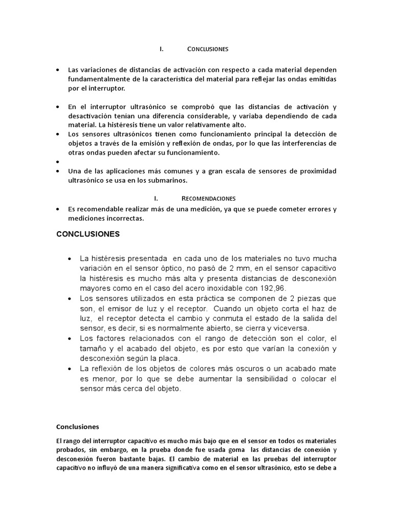 Conclusion Es | PDF | Sensor | Histéresis
