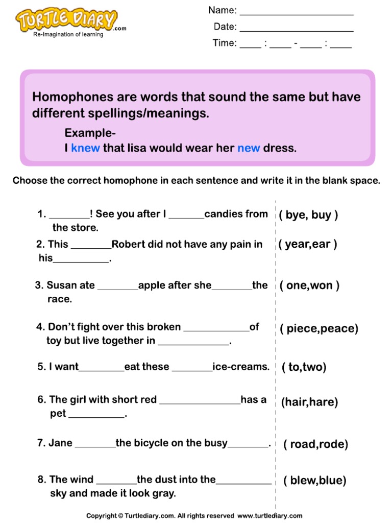 Select The Homophones For Each Sentence Pdf