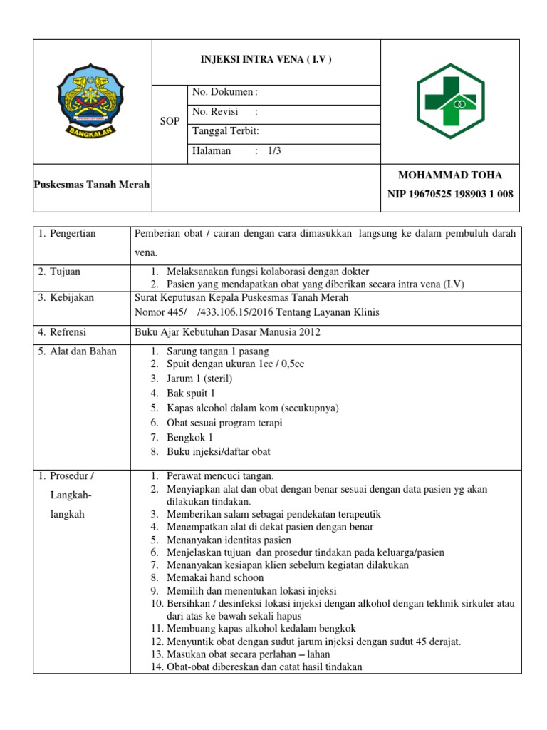 Sop Injeksi Iv | PDF