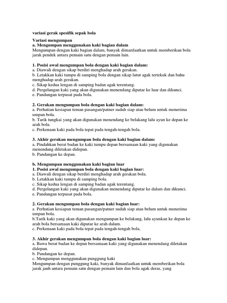 Variasi Gerak Spesifik Sepak Bola