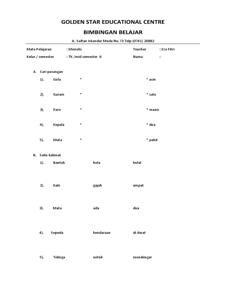 Contoh Soal Anak Tk Terbaru 2019