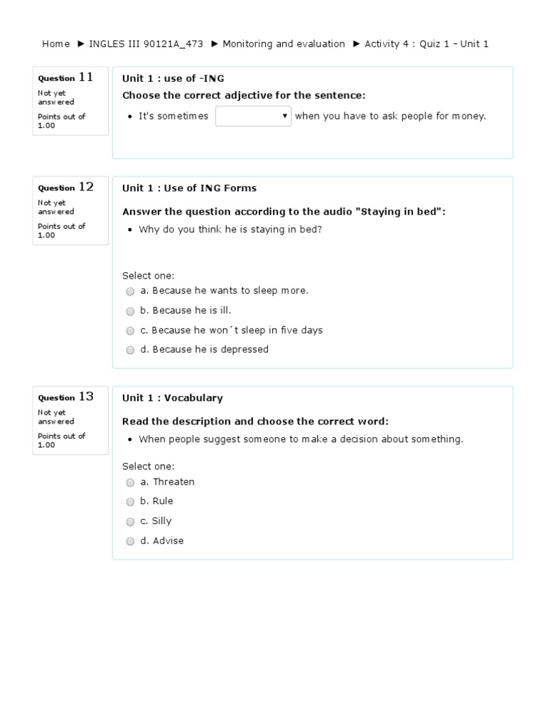 Activity 4 - Quiz 1 - Unit 14 | PDF | Question | Language Mechanics