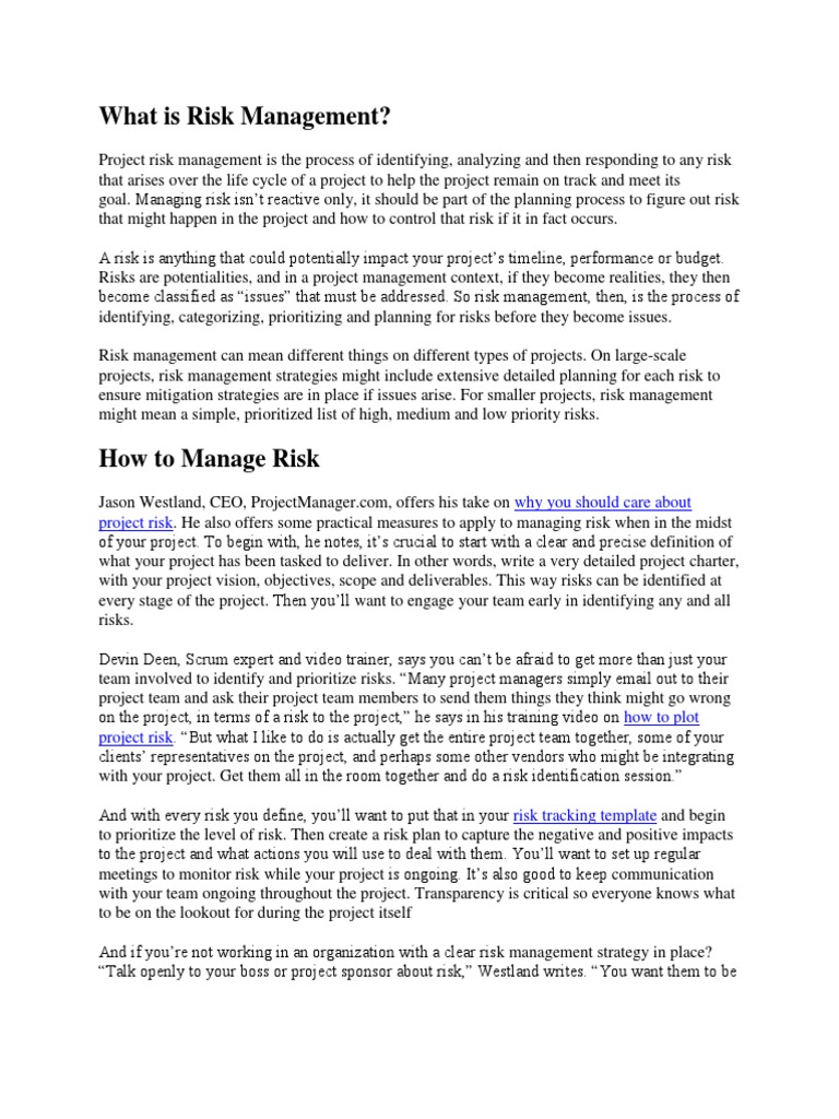 What Is Risk Management | PDF | Risk | Risk Management