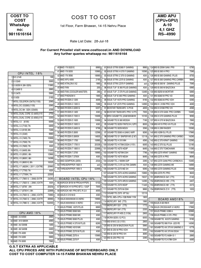 CPU and Motherboard Price List 2018 | PDF | Solid State