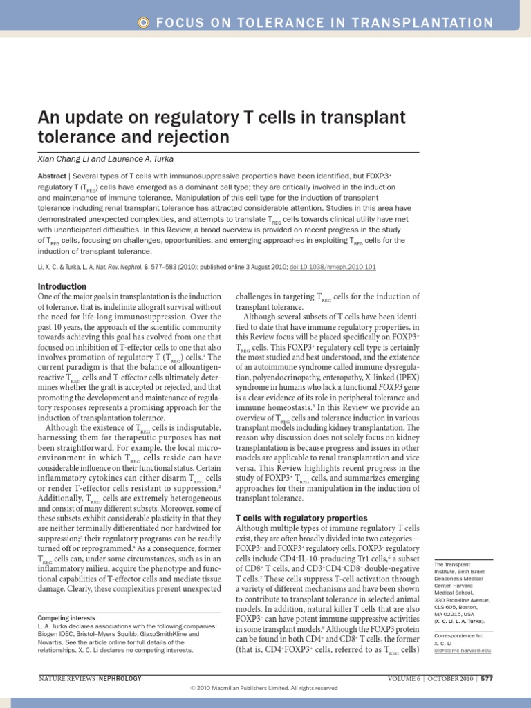 An Update On Regulatory T Cells in Transplant | PDF | Immune Tolerance ...