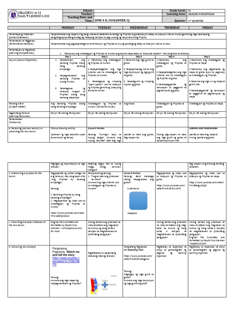 AP DLL First Quarter Week 1 | PDF