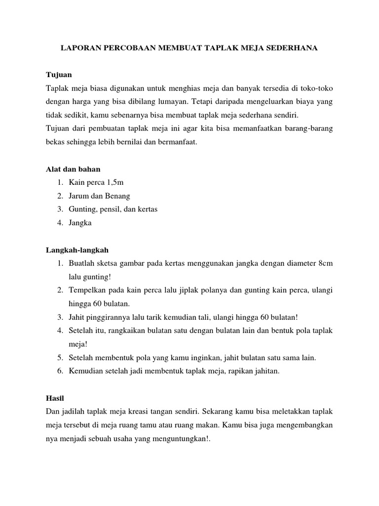 Contoh Laporan Percobaan Sederhana - Lina Pdf