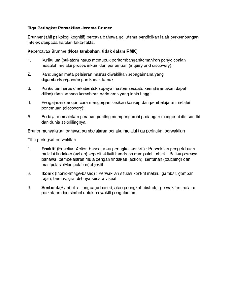 Tiga Peringkat Perwakilan Jerome Bruner Pdf