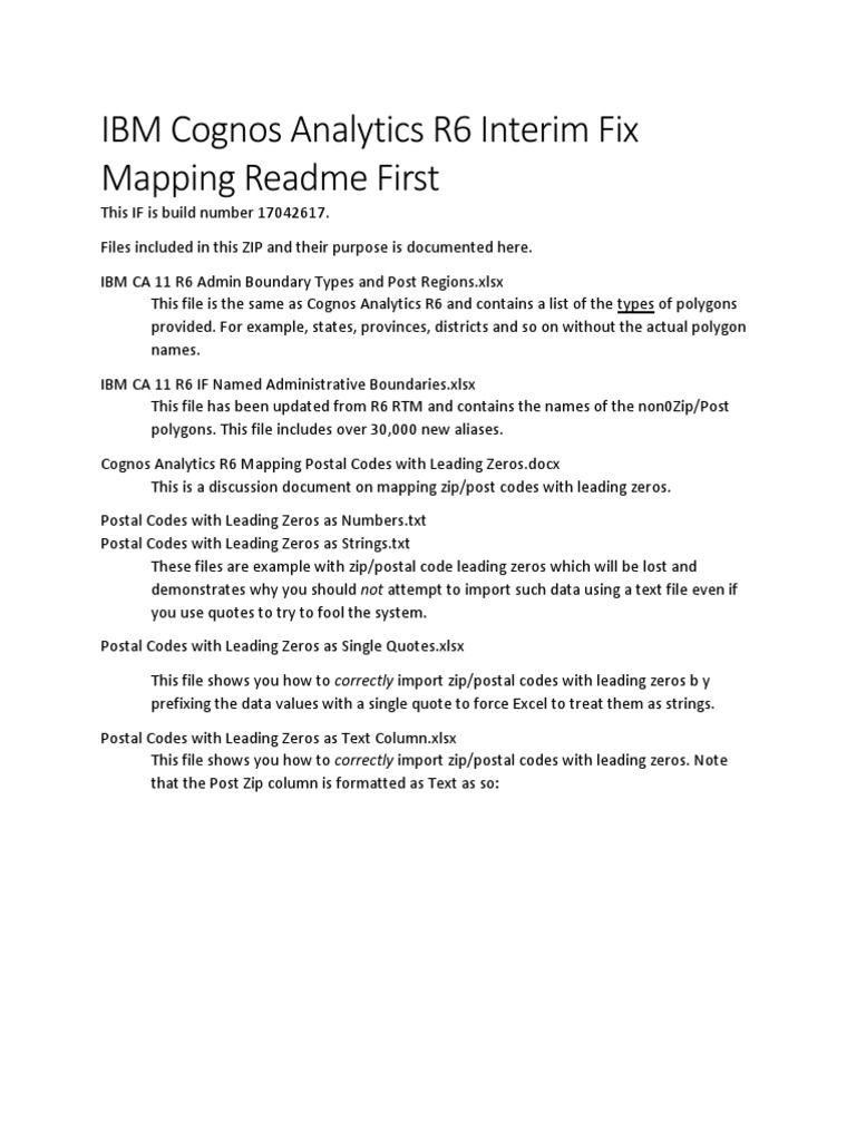 Cognos R6 Zip Code Mapping Guide | PDF | Zip (File Format) | Text File