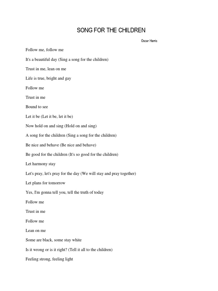 Oscar Harris: Song for the Children Lyrics | PDF
