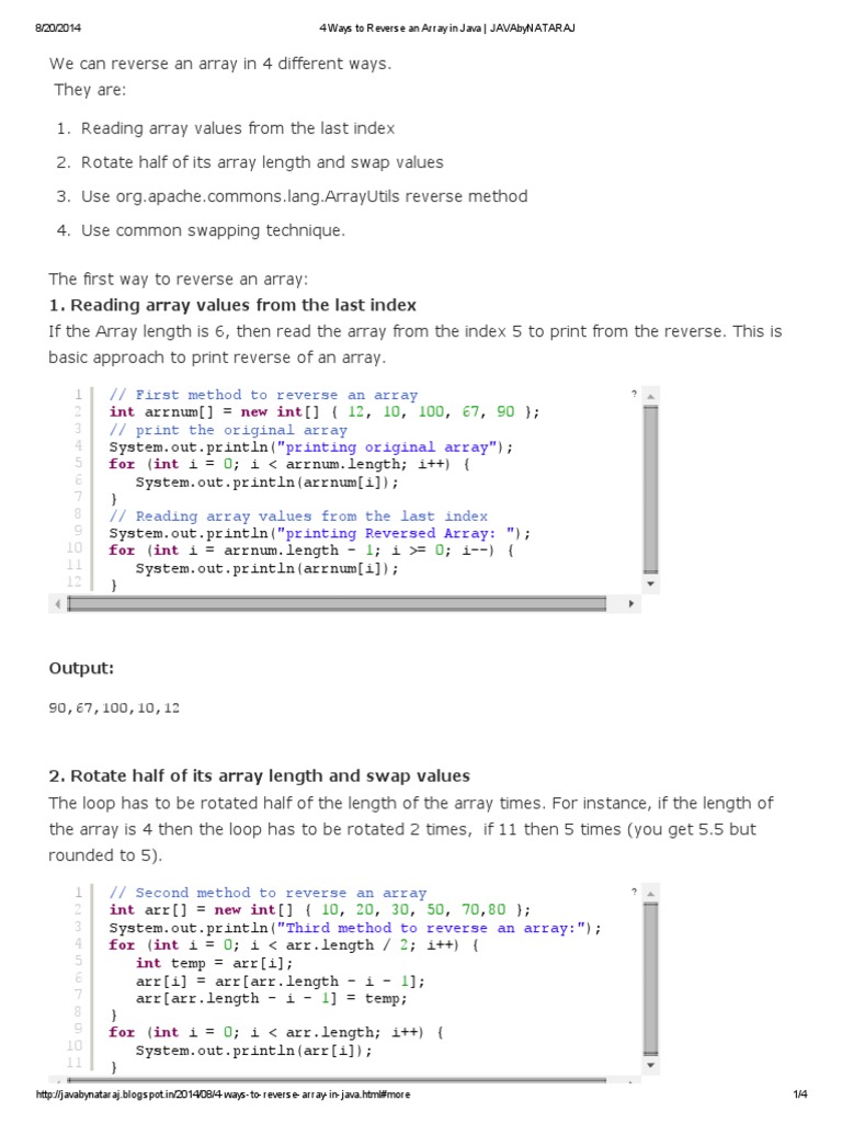 First Method To Reverse An Array // Print The Original Array | PDF ...