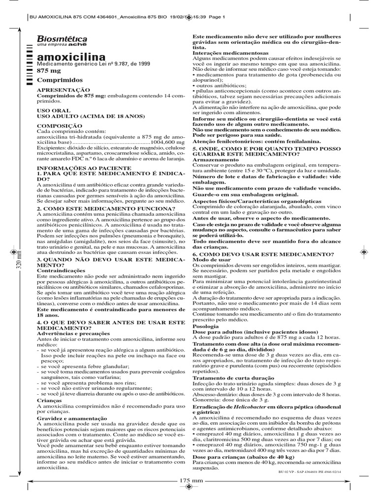 Bula da Amoxicilina 875 mg | PDF | Gravidez | Diarreia