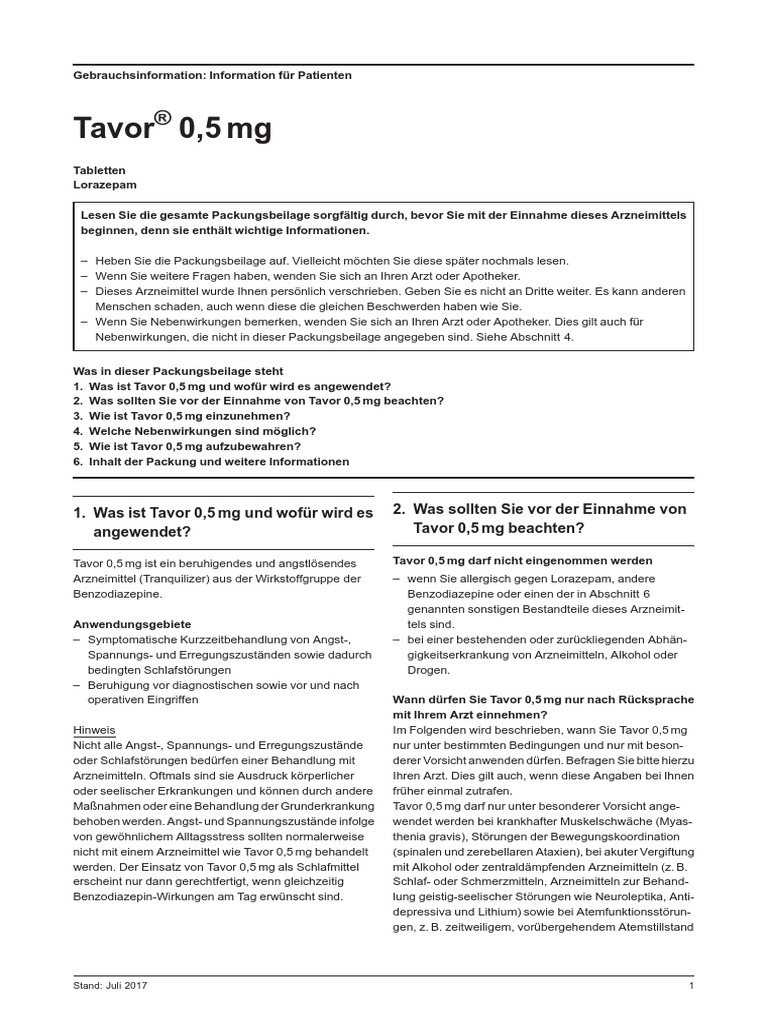 Tavor tabletten lorazepam