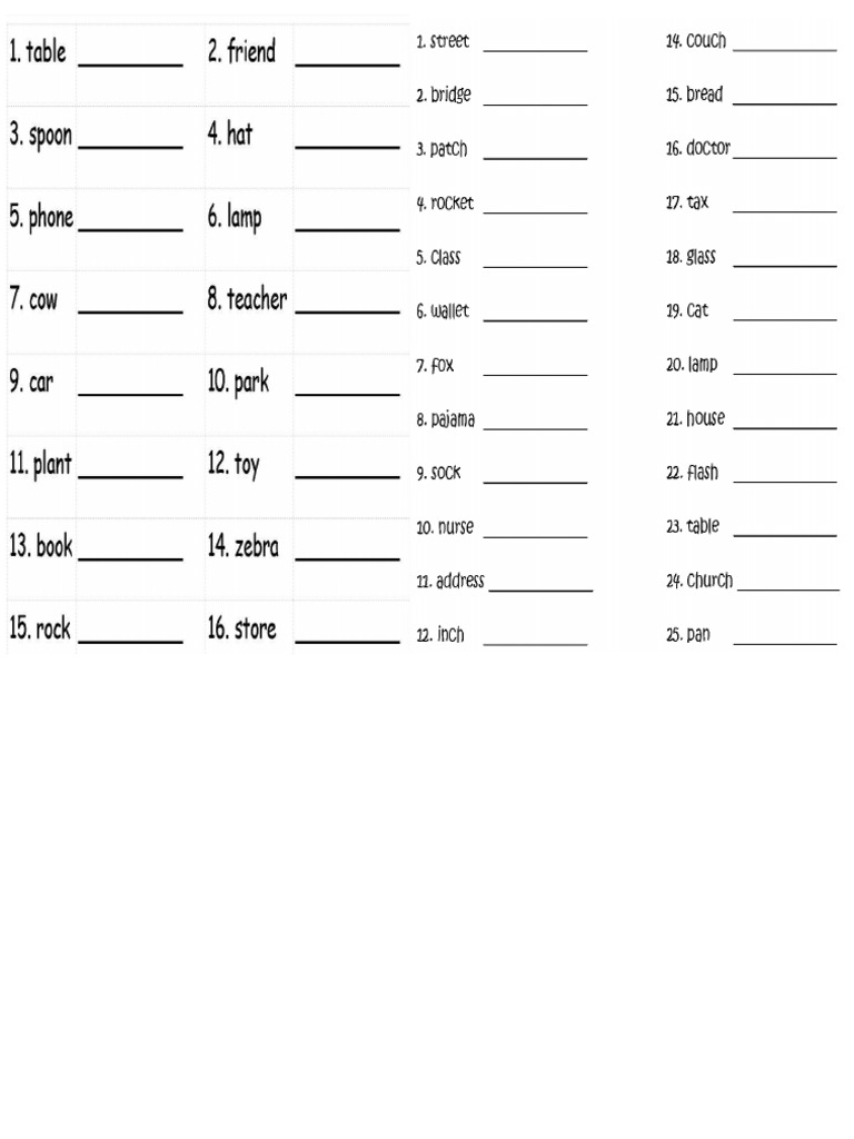 singular and plural nouns worksheets newdoc