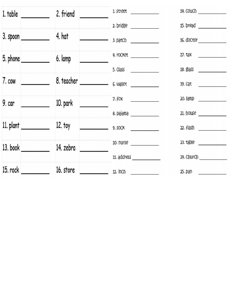 Singular And Plural Nouns Worksheets Newdoc