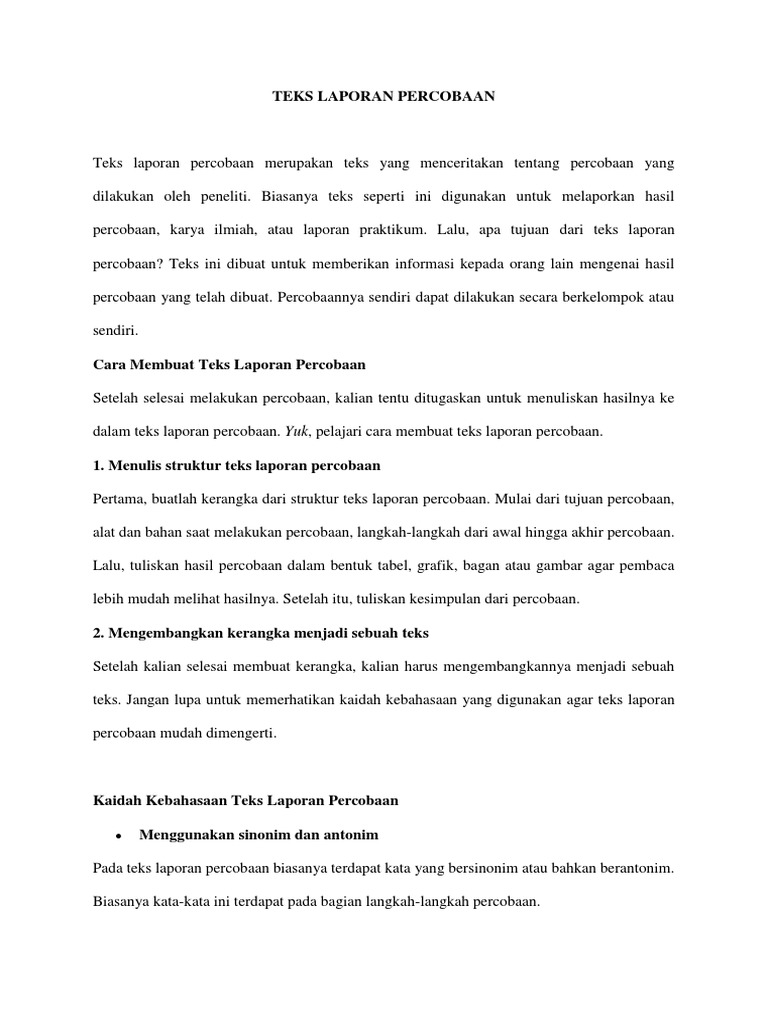 Teks Laporan Percobaan