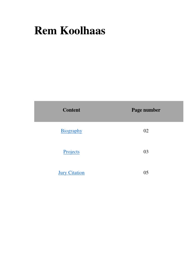 Rem Koolhaas Content Page Number PDF Architect Design