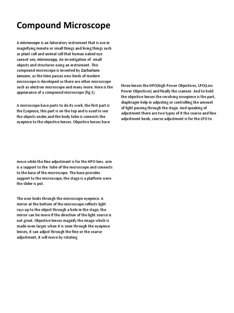 Compound Microscope Janssen, As The Time Passes New Kinds of Modern PDF