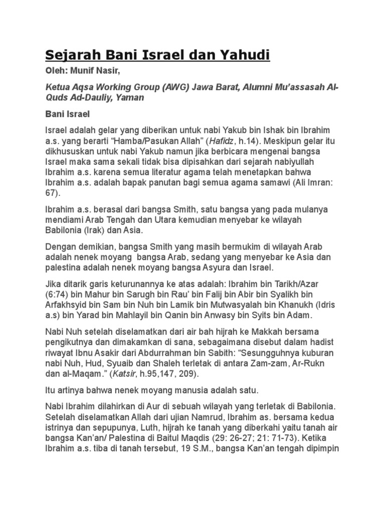 Sejarah Bani Israel Dan Yahudi