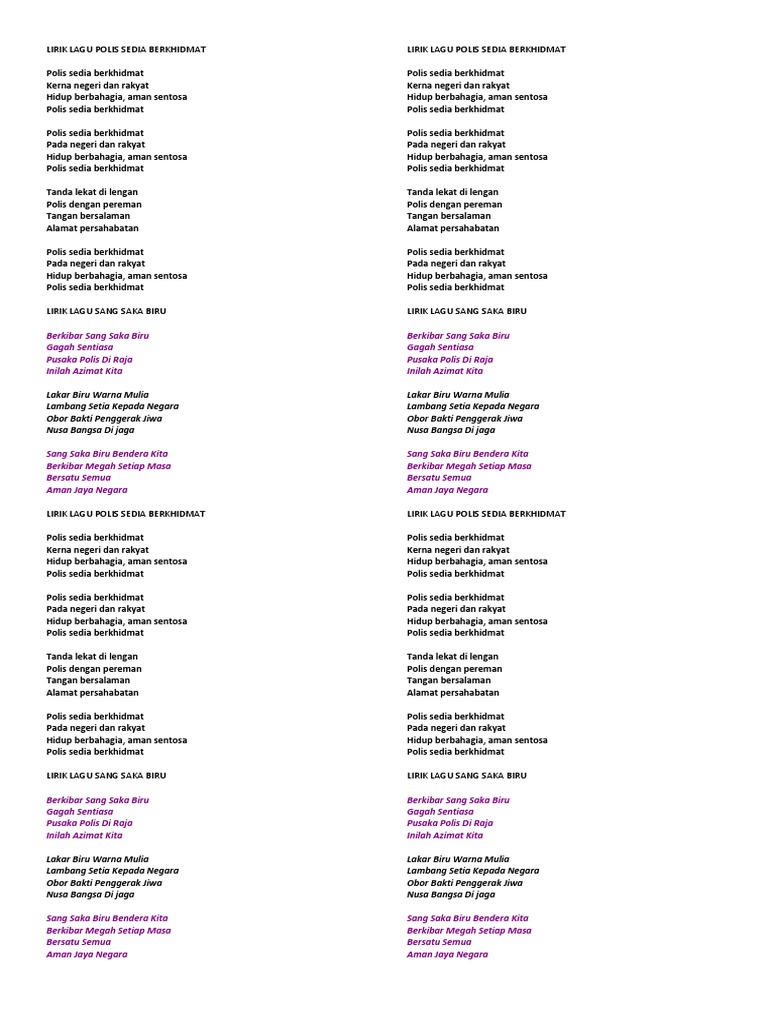 Lirik Lagu Polis Sedia Berkhidmat Pdf