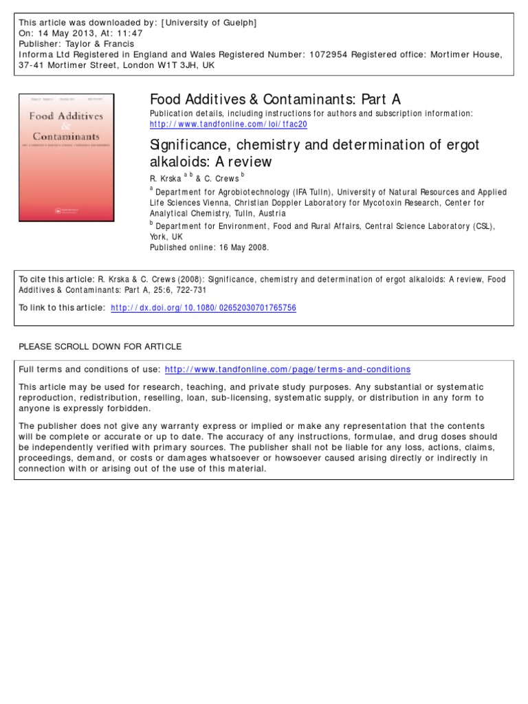 Food Additives & Contaminants Part A PDF Thin Layer Chromatography High Performance