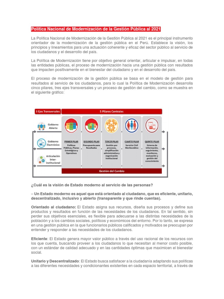 Política Nacional de Modernización de La Gestión Pública Al 2021 | PDF ...