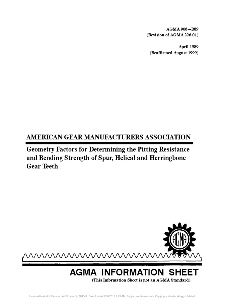 Agma 908 B89 1999 PDF Gear Kinematics