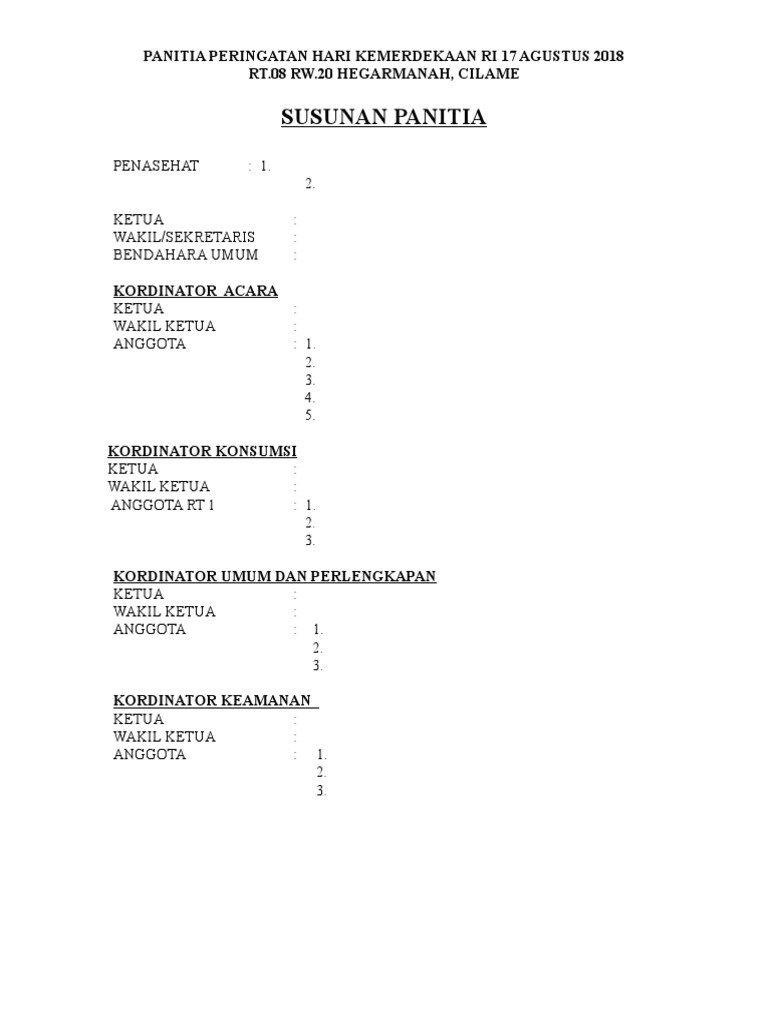 Susunan Panitia Lomba 17 Agustus Tingkat Rt - IMAGESEE